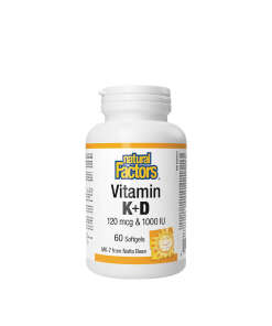 Natural Factors Vitamin K+D 120 mcg & 1000 IU (60 Softgels)
