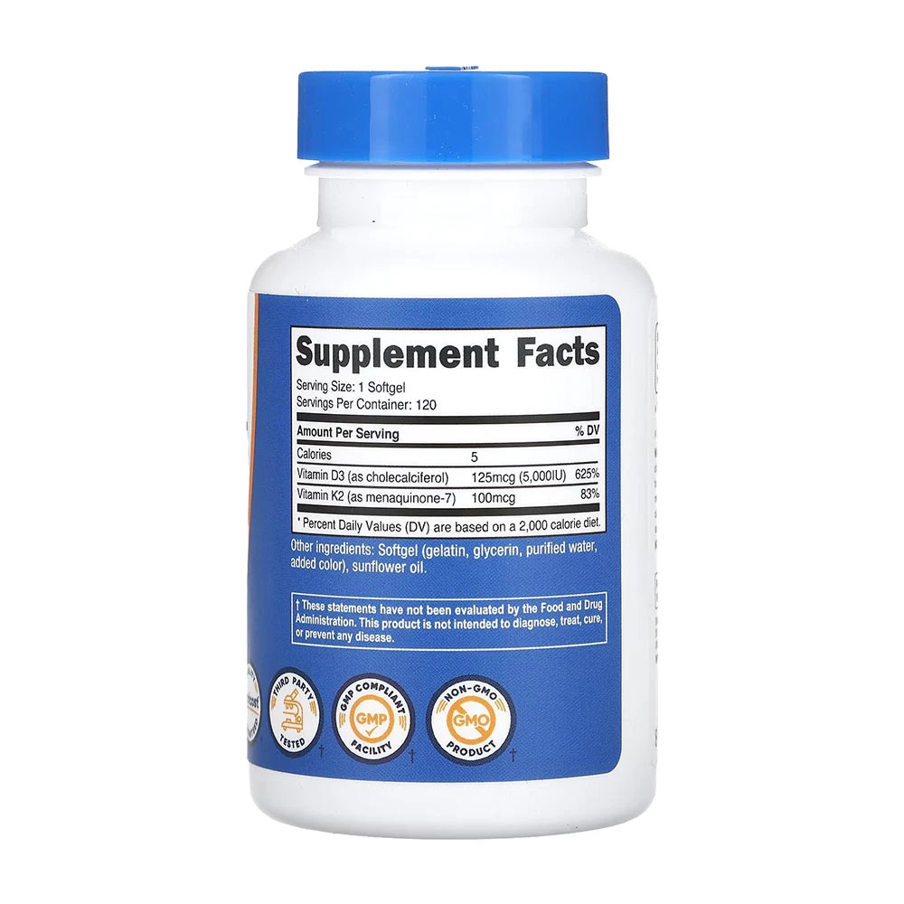 Nutricost - Vitamin K2 (MK7) 100 mcg + Vitamin D3 5000 IU - 120 Softgels - Image 2